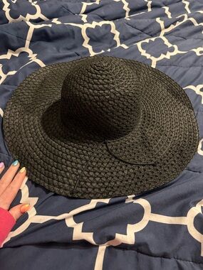 Black Wide Brim Straw Sun Hat - Women's Beach Hat Bundle of 2